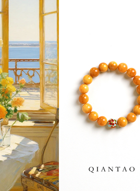 QIANTAO「江上月」原创天然缅甸黄玉手串女文玩手链情侣文艺礼物