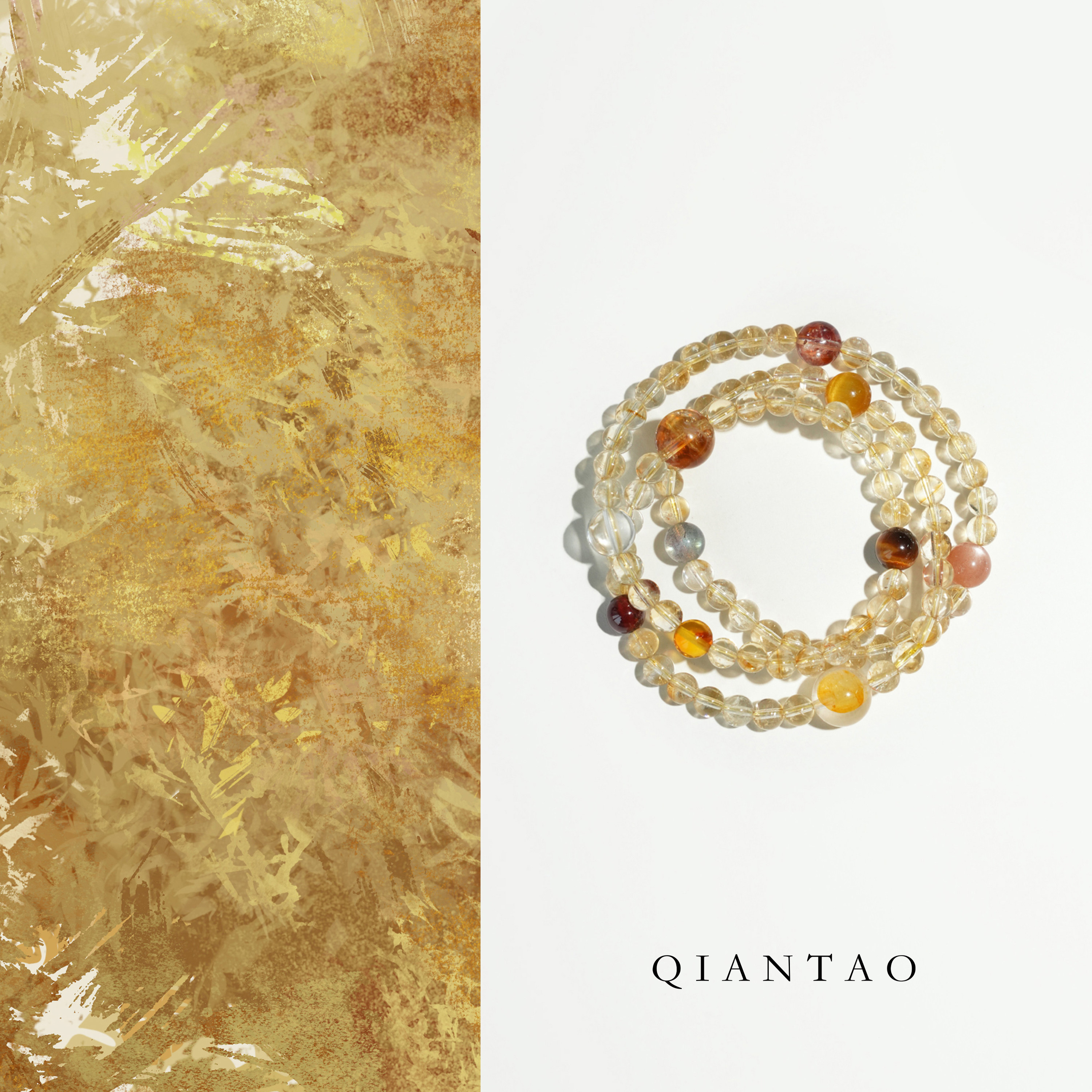 QIANTAO「朝露」原创中式天然黄塔晶多宝多圈招财手串两戴礼物