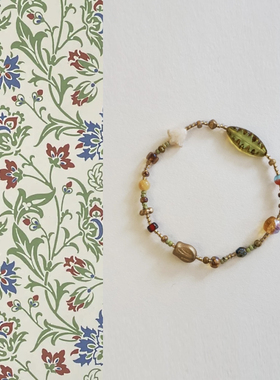 QIANTAO「和枫·绿叶」原创vintage复古古董捷克珠手链女生手串