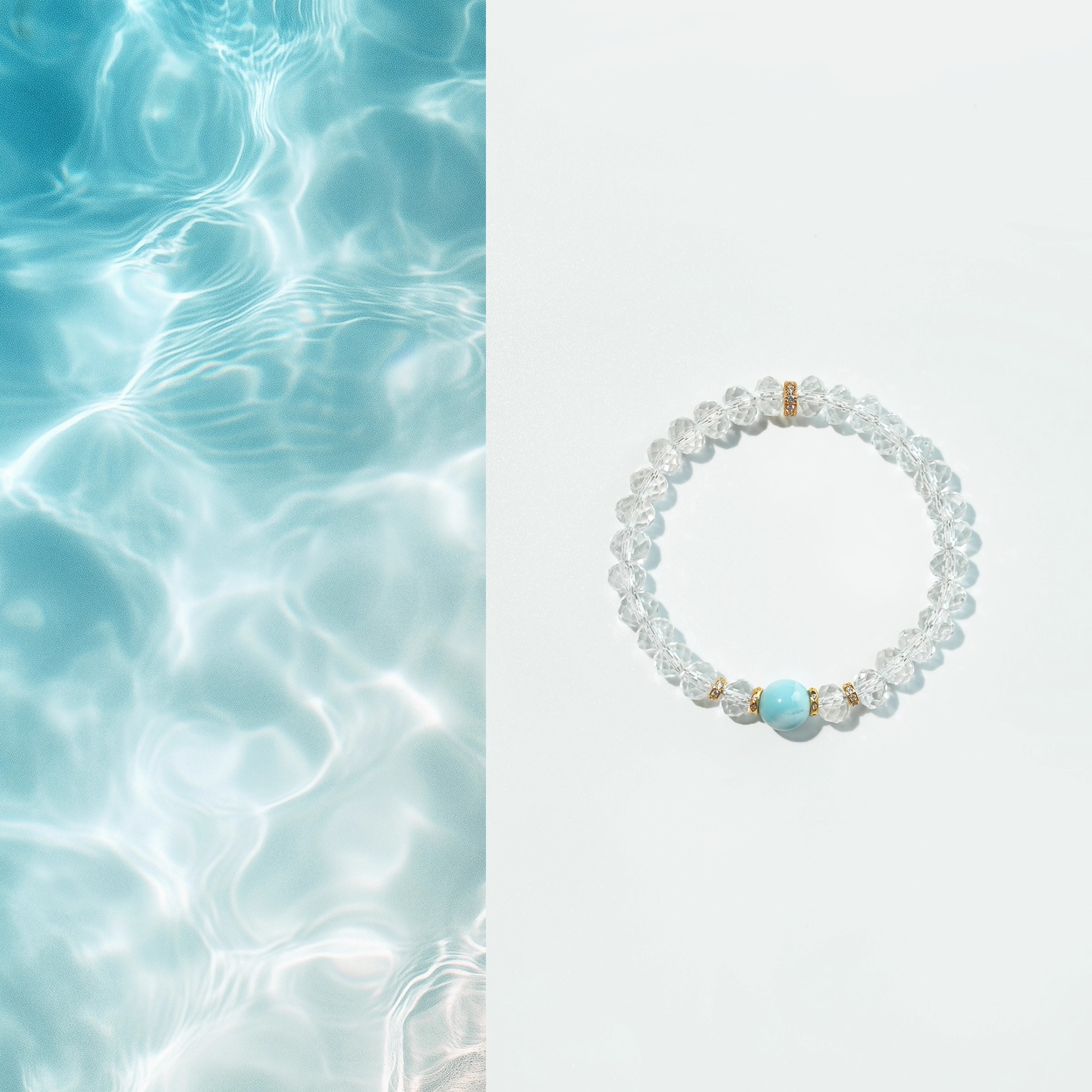 QIANTAO「清蓝」原创天然钻切白水晶事业海纹石好运手串女生礼物