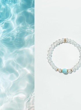 QIANTAO「清蓝」原创天然钻切白水晶事业海纹石好运手串女生礼物