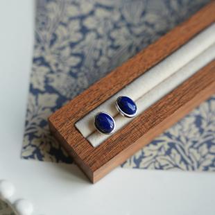 Qiantao「银黛」原创新中式百搭925银天然青金石耳钉女耳饰礼物