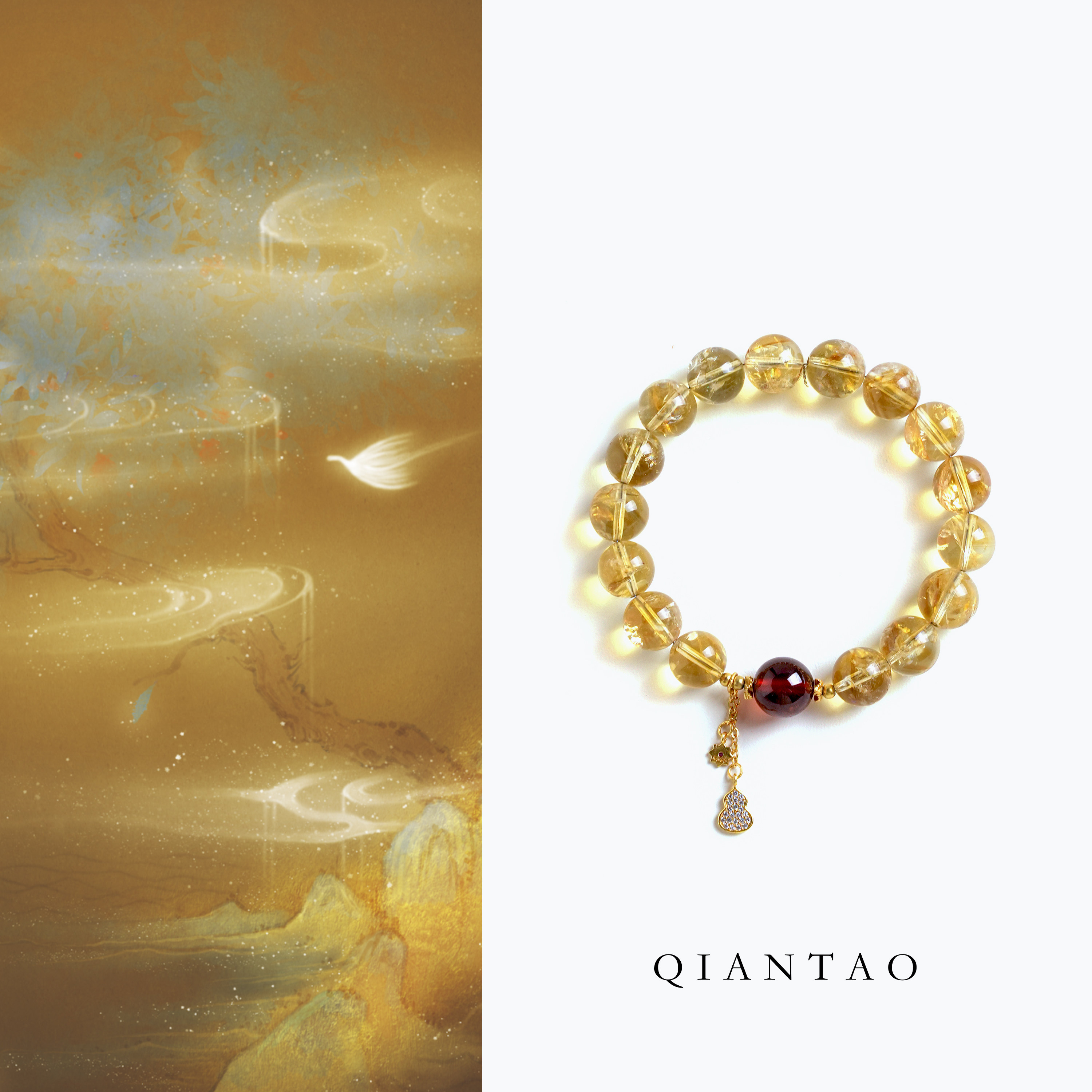 QIANTAO「暖禾」原创天然高冰黄水晶手链女石榴石招财手串礼物,饰品/流行首饰/时尚饰品新,手链,淘宝优惠券,粉丝福利购,淘宝优惠卷