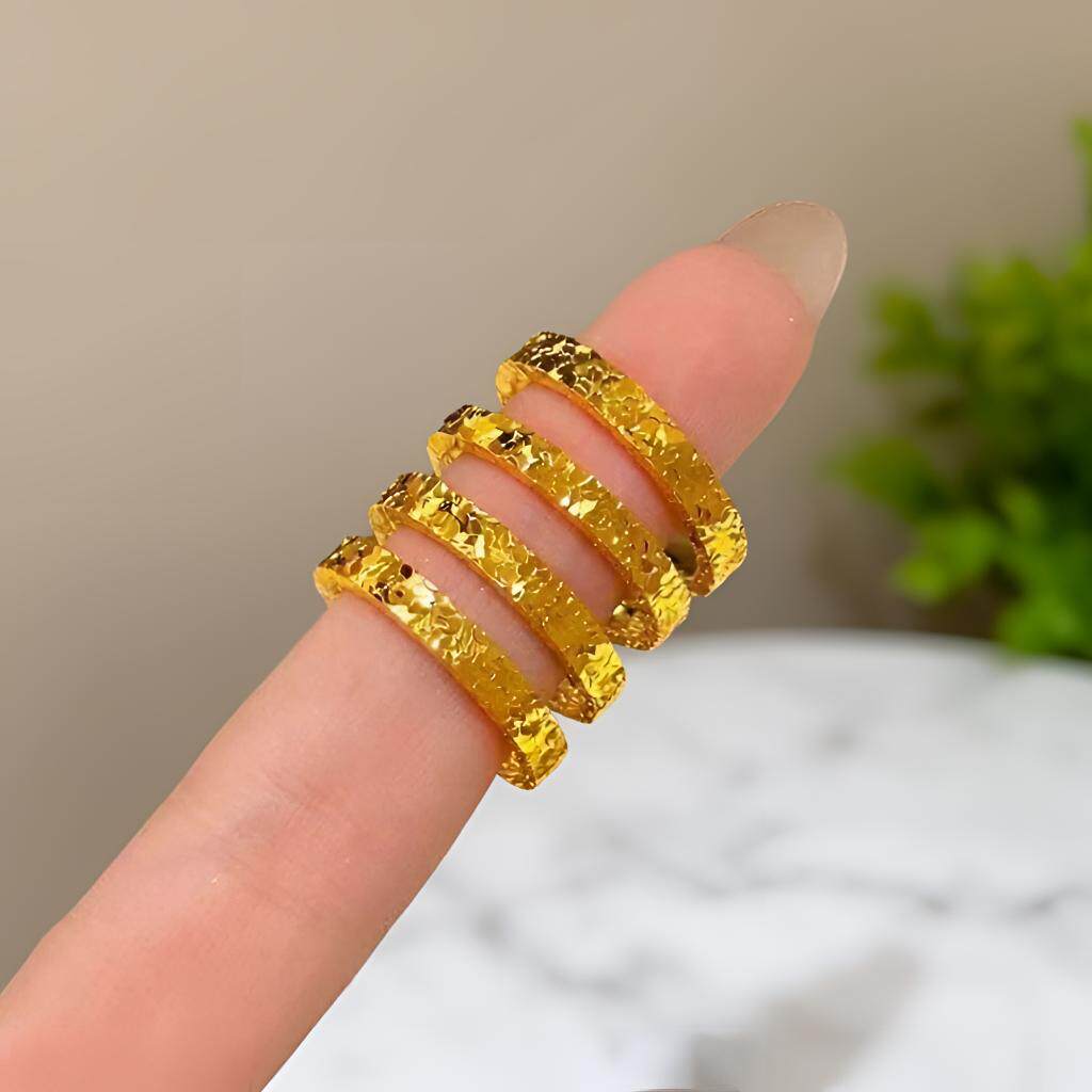 沙金三面碎碎冰戒指女款仿真黄金色爆闪轻奢风高级感闭口素圈指环