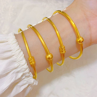 沙金古法传承转运珠手镯女款仿真黄金色镯子光面小蛮腰素圈手饰品