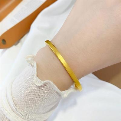 简约方形古法传承手镯女仿黄金999高级感实心结婚筷子环素圈首饰