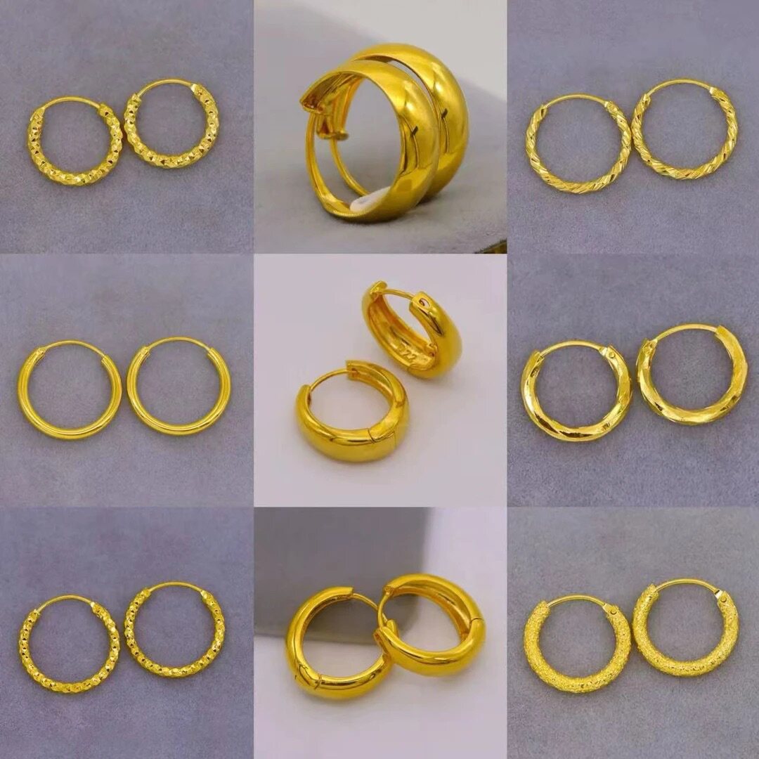 沙金圈圈耳环女款时尚百搭圆环耳圈仿真镀黄金色素圈耳扣妈妈耳饰