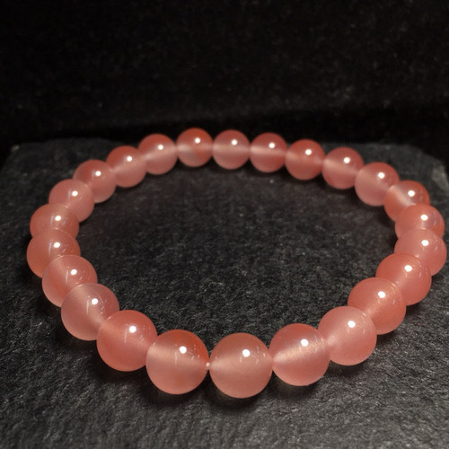 8mm精品南红玛瑙手串冰飘樱桃红表皮干净水头十足几乎无裂冰粉色