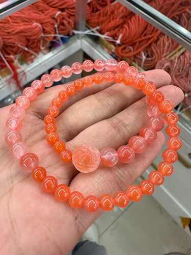5.5mm天然南红玛瑙手链冰飘色7mm单圈手串女款饰品生日送礼首选