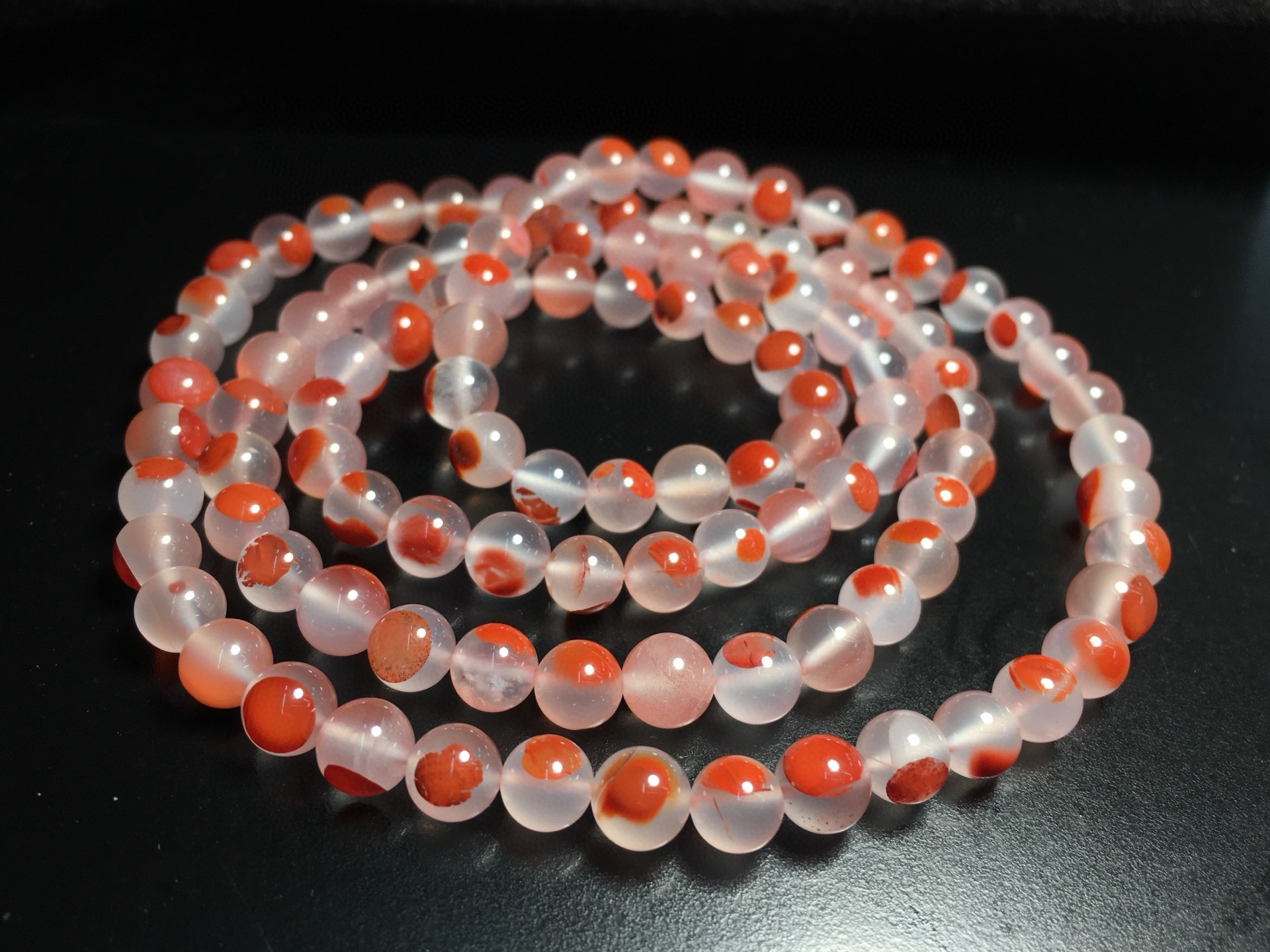 6.5mm精品凉山南红玛瑙冰飘鸿运当头点红佛珠手串手链送女友礼物