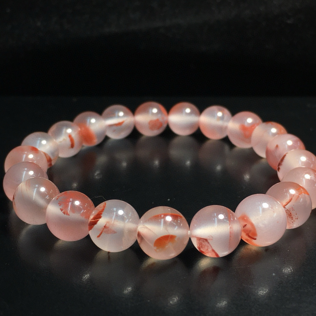 9mm天然冰飘南红玛瑙手链高冰草花图案意境单圈手串女款饰品送礼