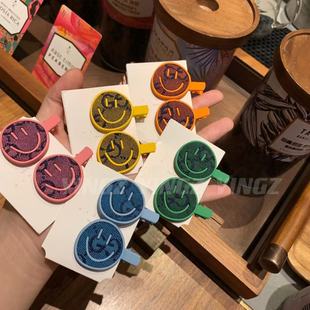 彩色小号不撞款GG花纹可爱少女笑脸装饰对夹鬓角侧面发夹鸭嘴夹女