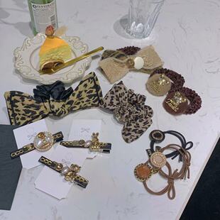 豹纹水钻发圈ins风女韩国网红复古法式头花头绳绑发bm同款大肠圈