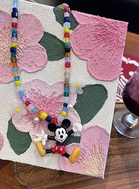 日韩卡通可爱多巴胺彩色项链米奇