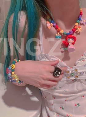 网红同款颈链小女警彩色爱心串珠