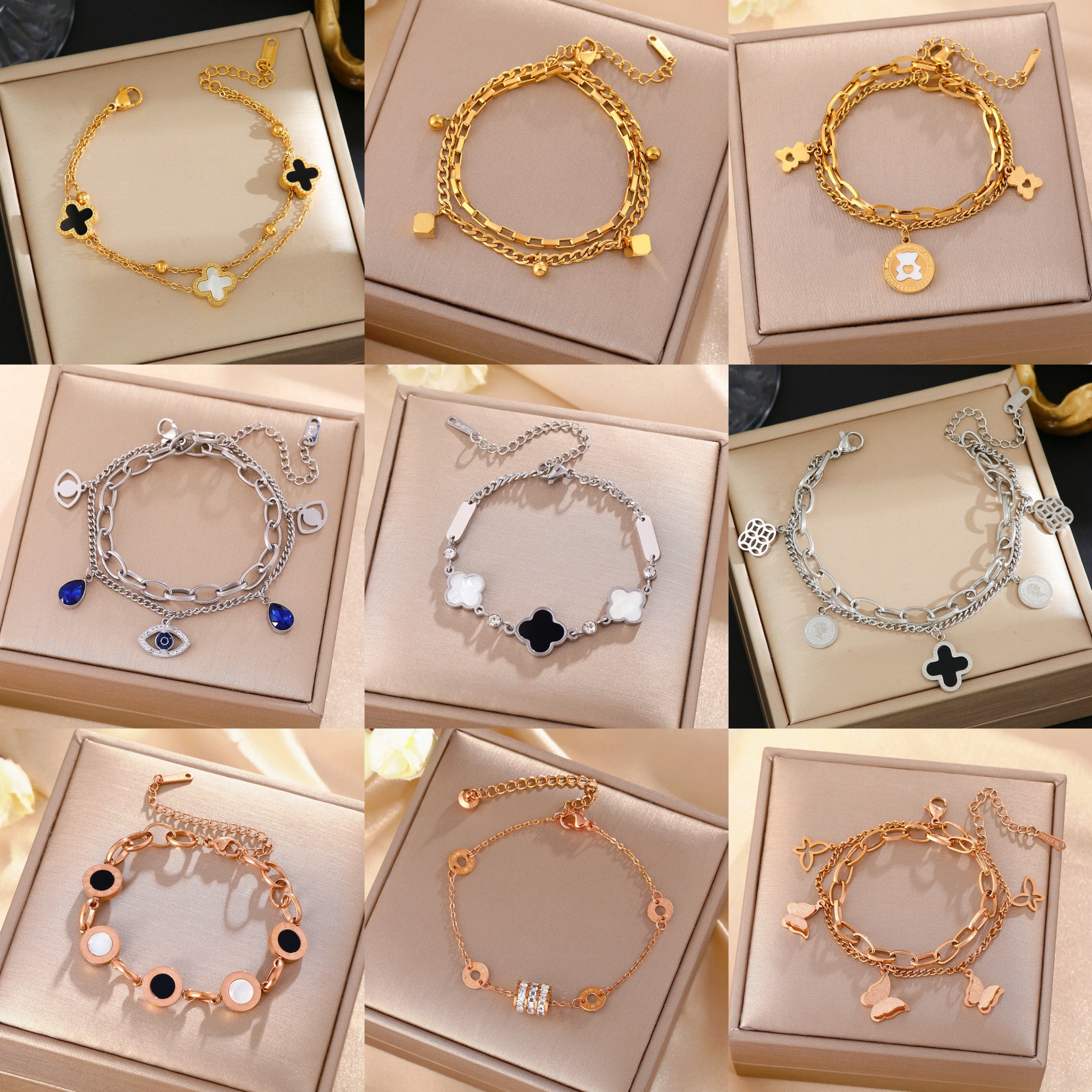 【通体钛钢】3不掉色不过敏四叶草手链配饰网红轻奢手饰男女情侣