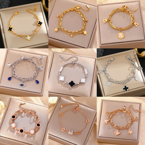 【通体钛钢】3不掉色不过敏四叶草手链配饰网红轻奢手饰男女情侣