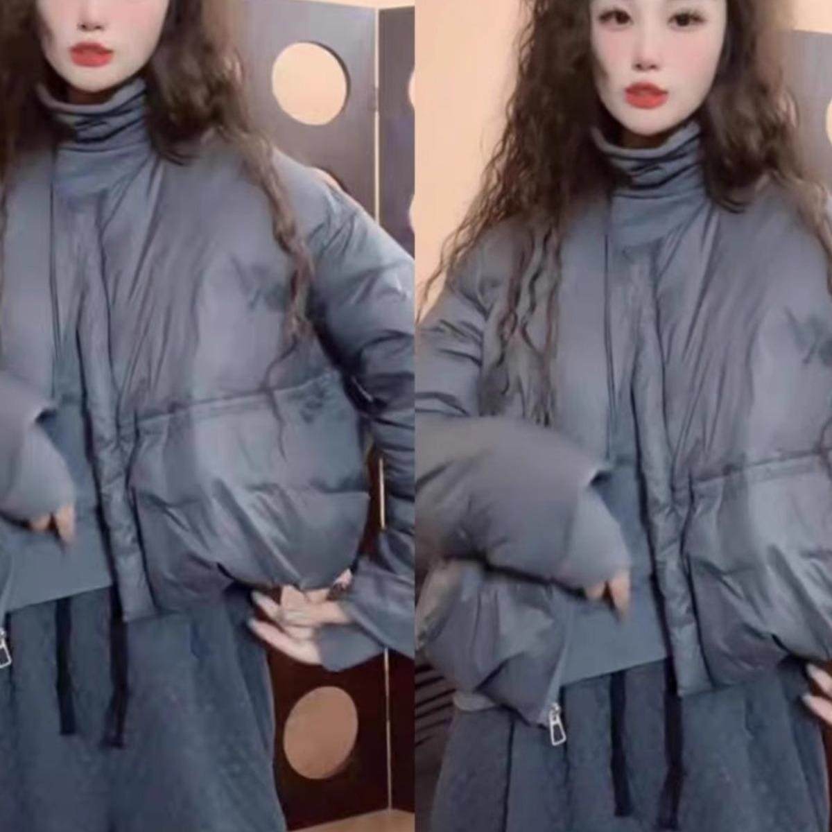 秋冬新款灰色轻薄加厚棉衣潮