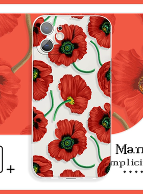 红色复古鲜花一朵朵浮世绘苹果手机壳XS适用于苹果13Pro小米12vivoy59s荣耀90红米k60iQOO15华为p50一加12pro