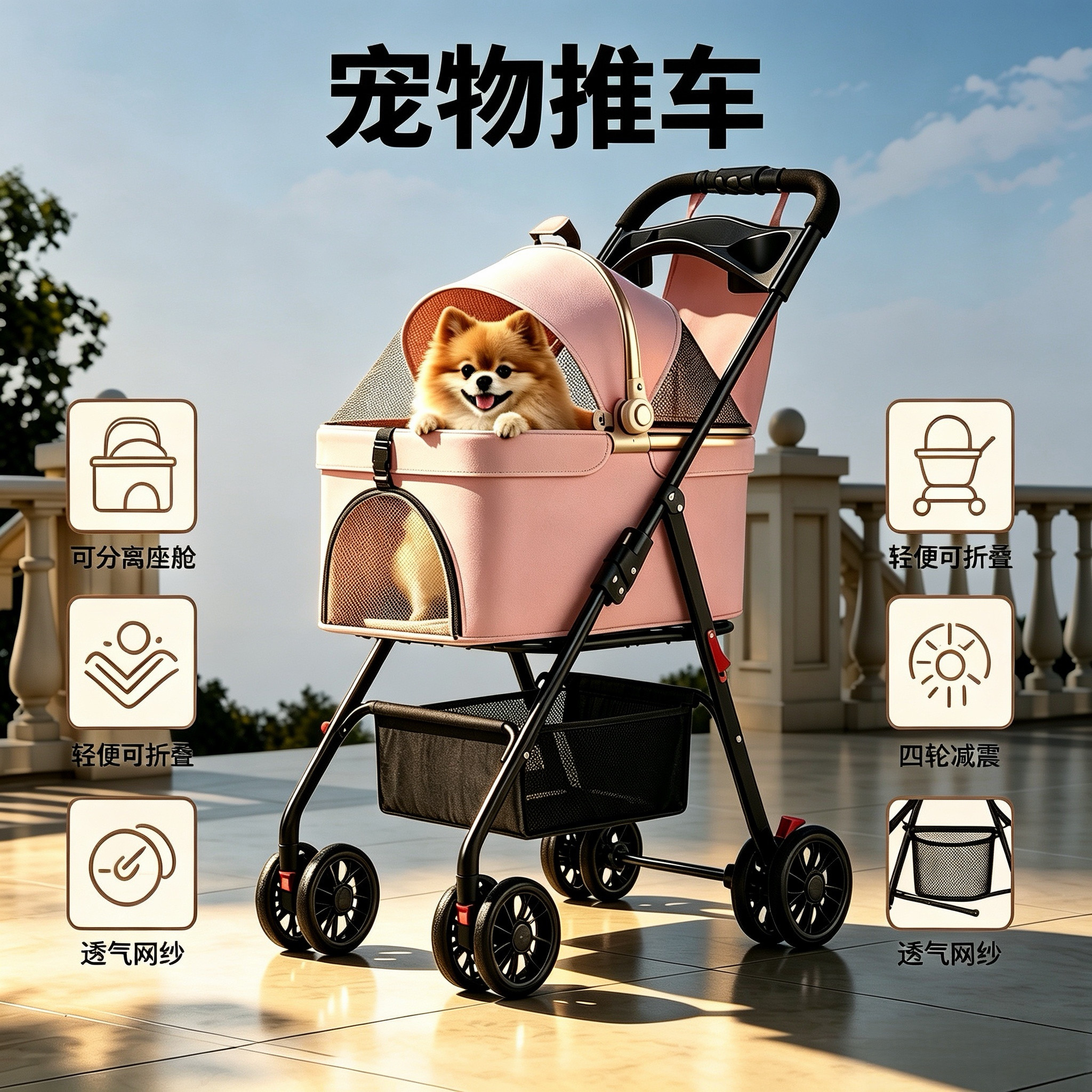 宠物推车狗狗代步猫咪泰迪手推车外出中小型狗拉车轻便可折叠分离图片