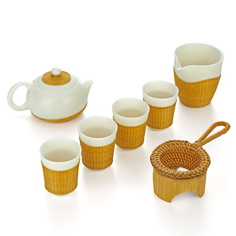 康乐品全手工羊脂玉瓷胎竹编茶杯茶具套装功夫茶道德化白个人专用