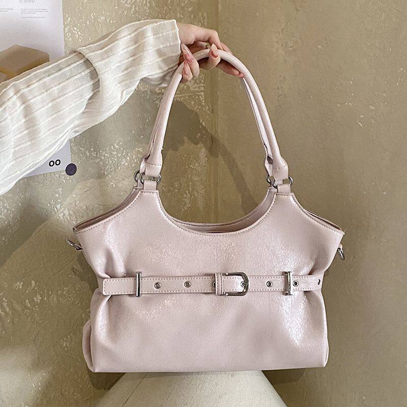 2026新款复古腰带设计温柔粉色皮质少女感手提单肩包显瘦百搭休闲