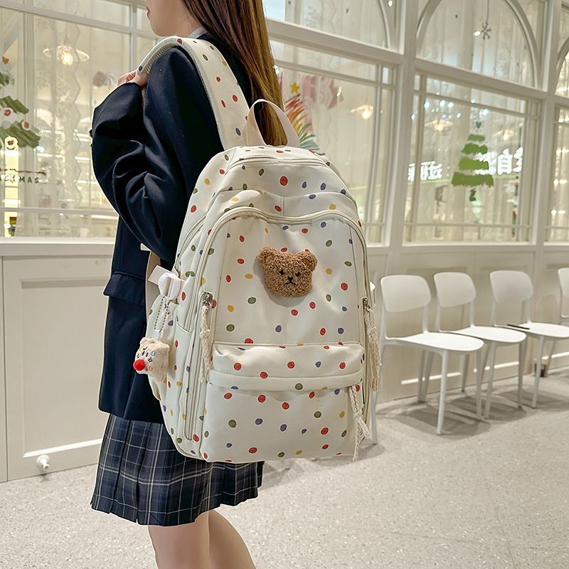 女生学院碎花双肩包帆布书包波点新款可爱大学生百搭大容量背包
