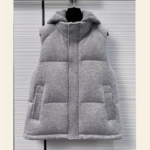 专柜撤回2025秋冬时尚 独特设计感韩系别致灰色连帽棉衣马甲外套女