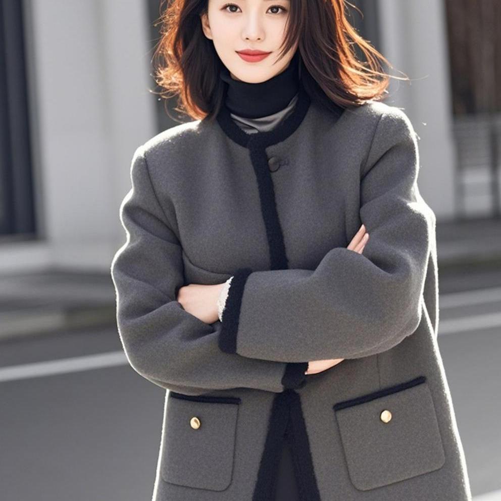 专柜撤回新款洋气独特超好看高级感小香风灰色羊羔毛摇粒绒外套冬