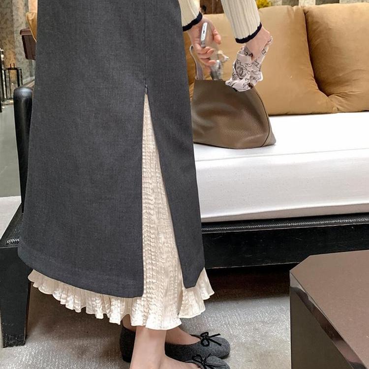 专柜撤回女装高级感独特超好看灰色半身裙子女2025新款春秋款长款