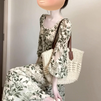 专柜撤回度假风碎花长袖连衣裙女2025夏季新款高级感气质名媛长裙