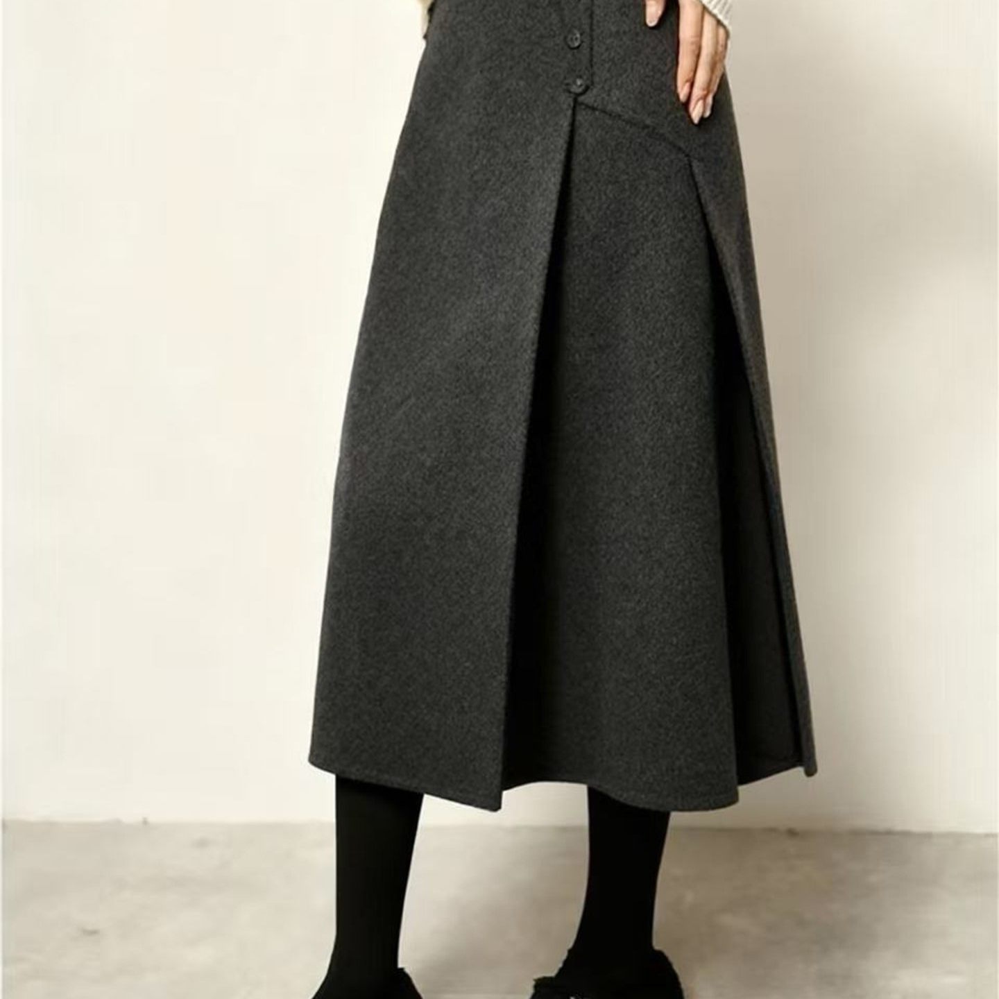 外贸撤回极简风复古高级感垂感百搭气质高腰深灰色毛呢半身裙女,女装/女士精品,大码半身裙,淘宝优惠券,粉丝福利购,淘宝优惠卷