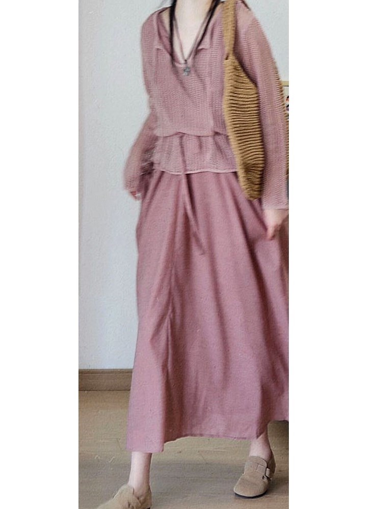 茶里茶气森系文艺范炸街名媛温柔系粉色镂空防晒针织衫套装连衣裙