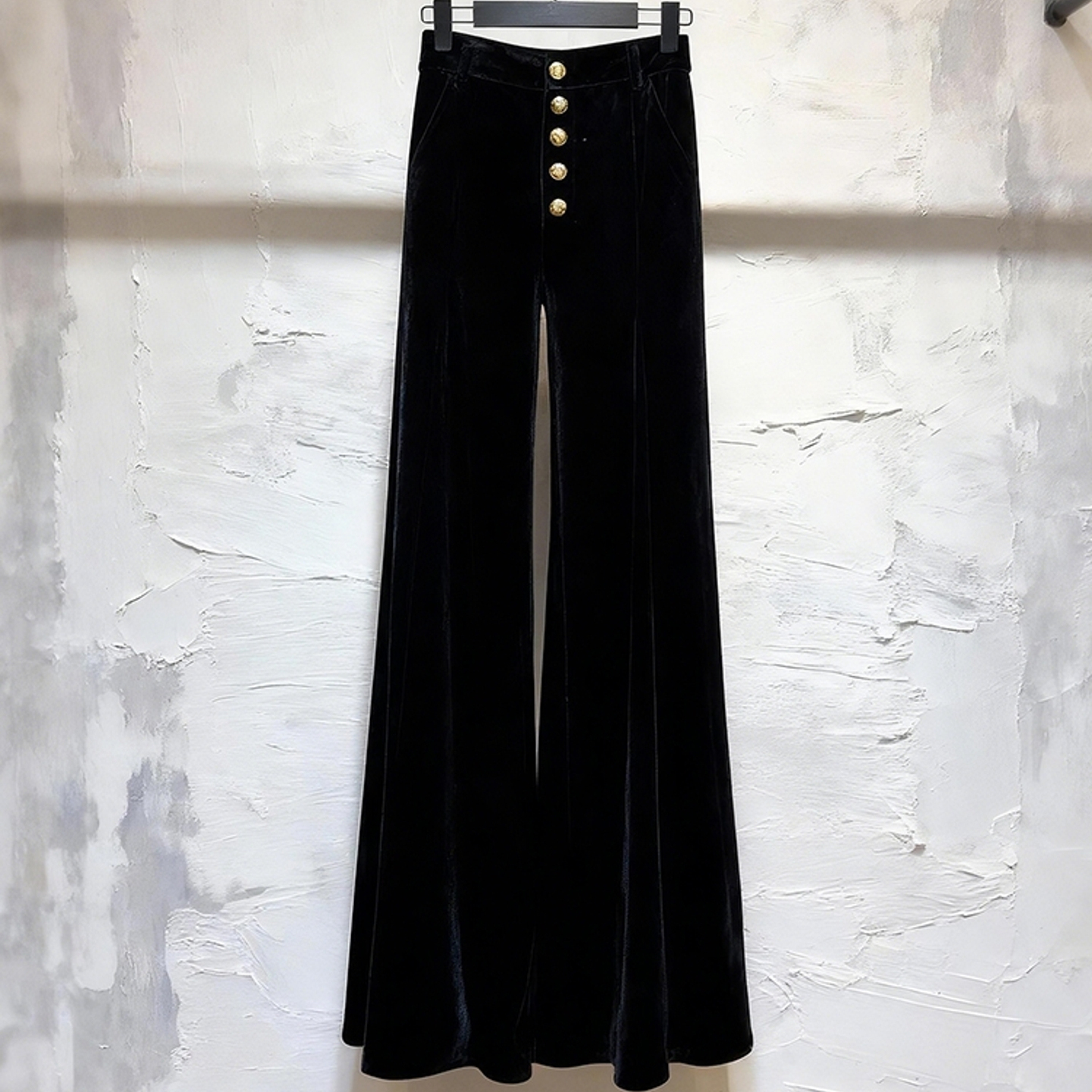 外贸撤回黑色丝绒裤子今年流行爆款轻熟气质遮胯显瘦阔腿裤长裤女