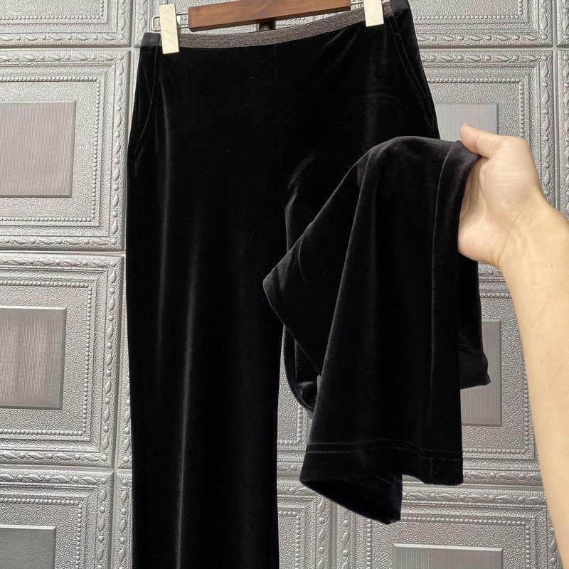 丝绒裤子欧货高腰金丝绒