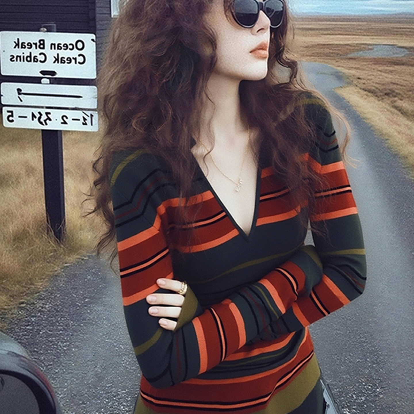 外贸撤回设计感小众不撞款高级感超好看独特别致撞色条纹针织衫女