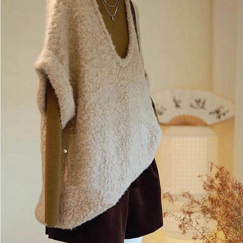 商场撤柜新款欧货复古设计感百搭休闲宽松显瘦保暖卡其色针织马甲