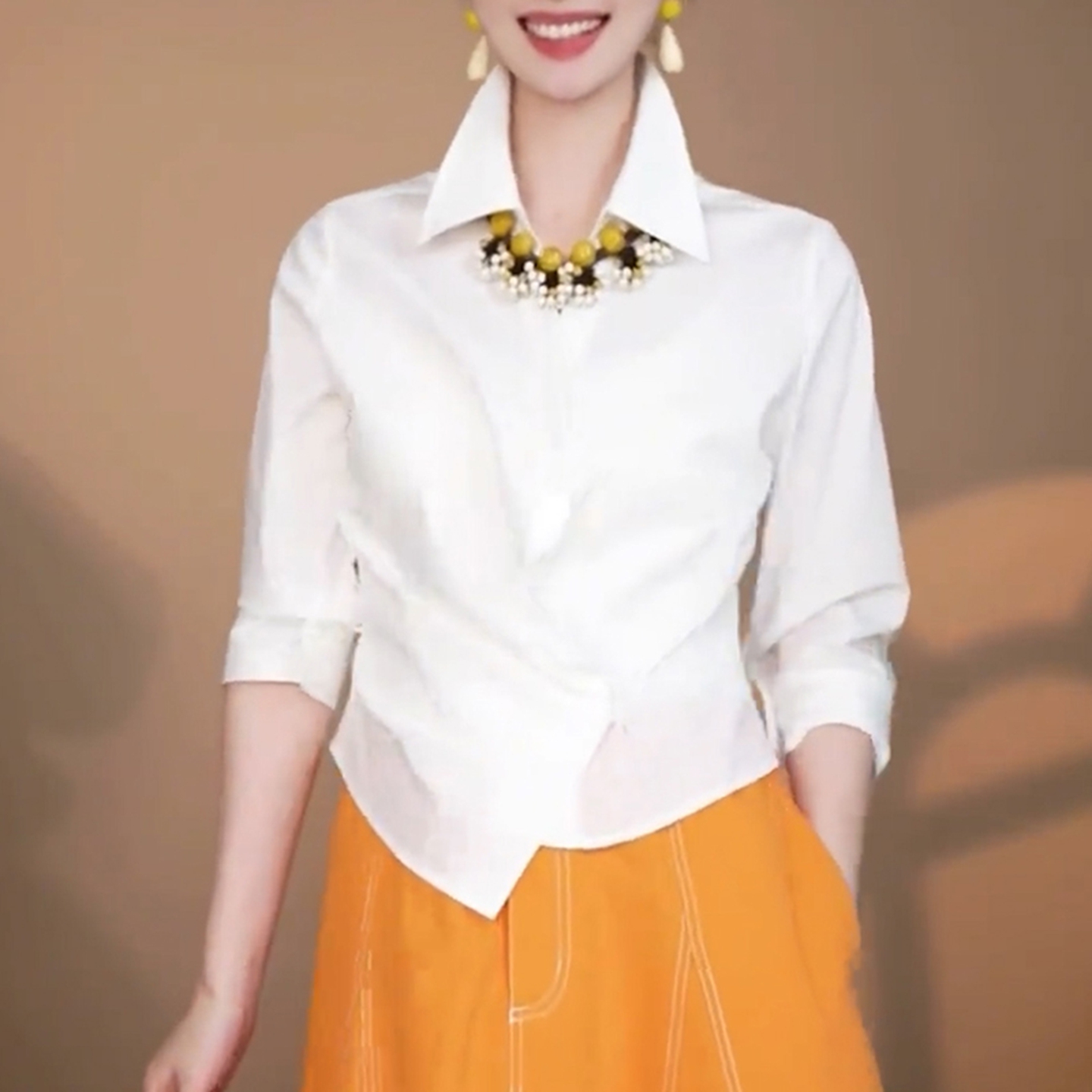 外贸撤回洋气不规则白色翻领气质高级感衬衫女2025新款别致上衣潮