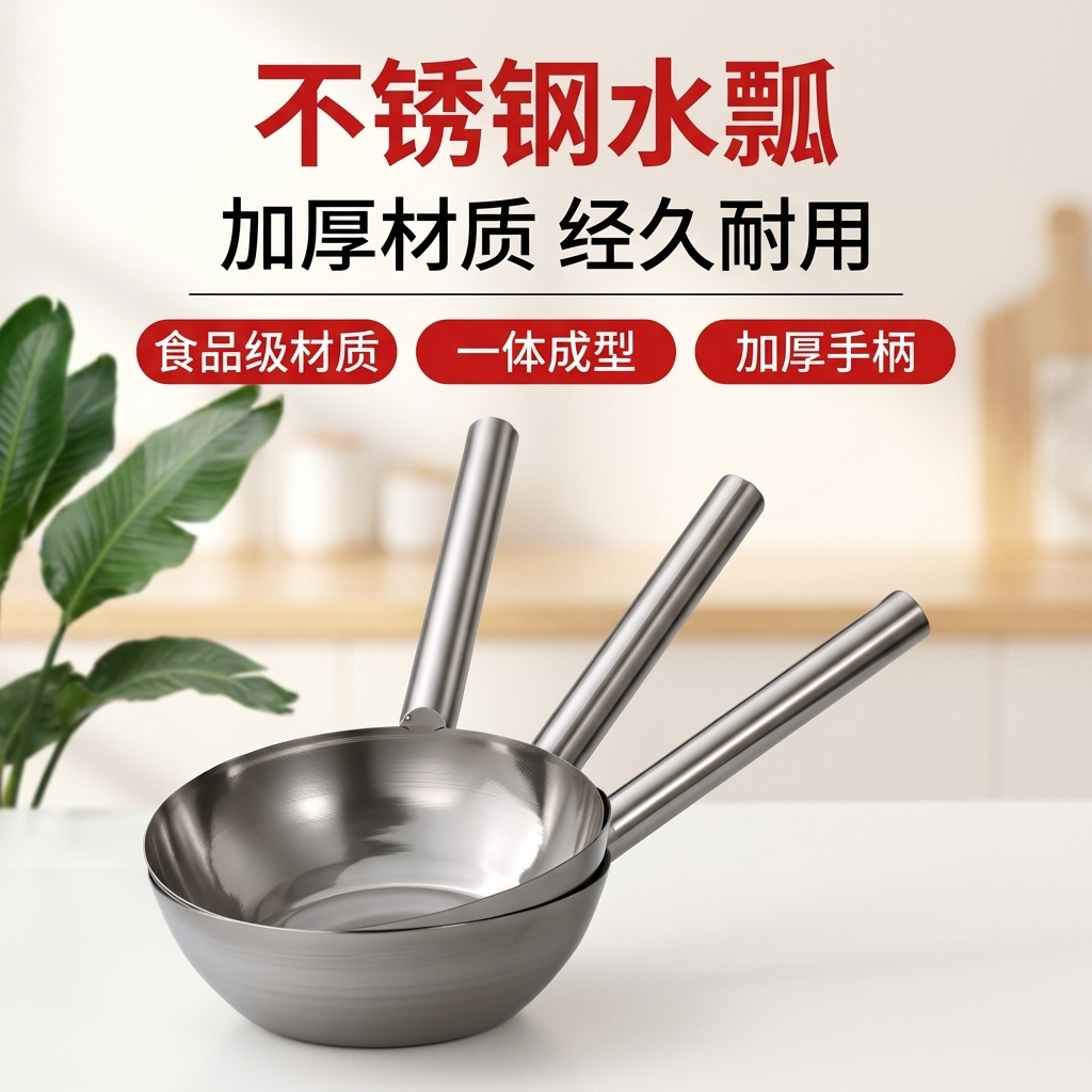 加厚无磁不锈钢家用水瓢厨房长柄食堂大汤勺不锈钢锅拌菜拌面专用图片