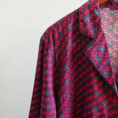 ANYW春夏紫色麋鹿宽松舒适梭织棉布长袖翻领对襟女士睡裙睡衣大码