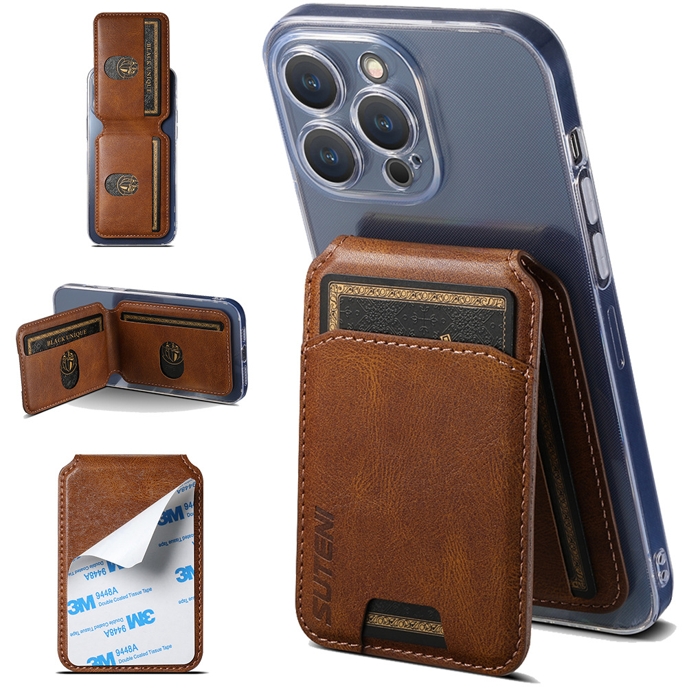 2026苹果三星谷歌华为小米索尼3M胶自粘支架手机壳插卡套皮革PU皮