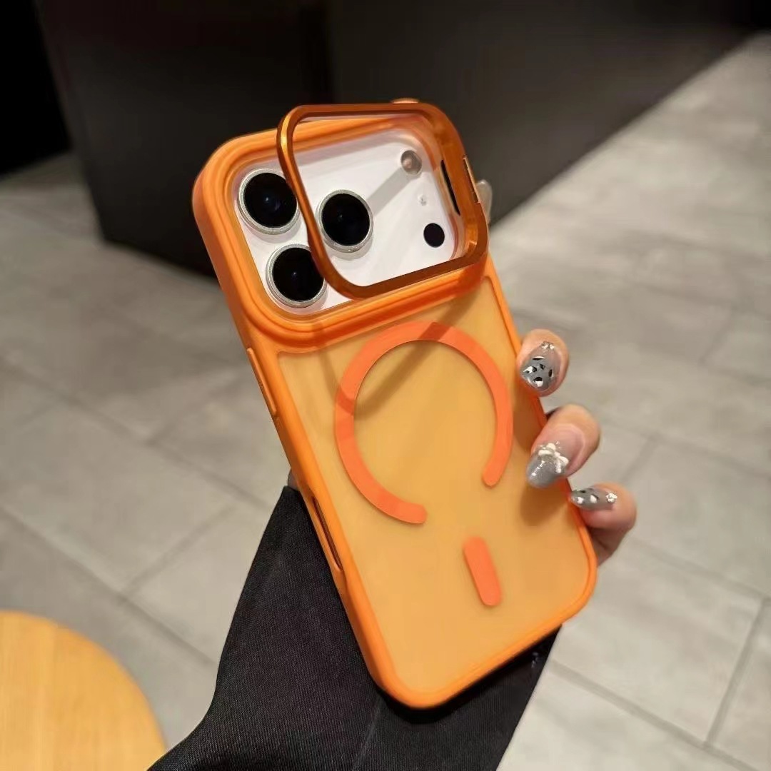 2026镜头支架适用iPhone17PROMAX橙色手机壳磨砂磁吸苹果16防摔硬