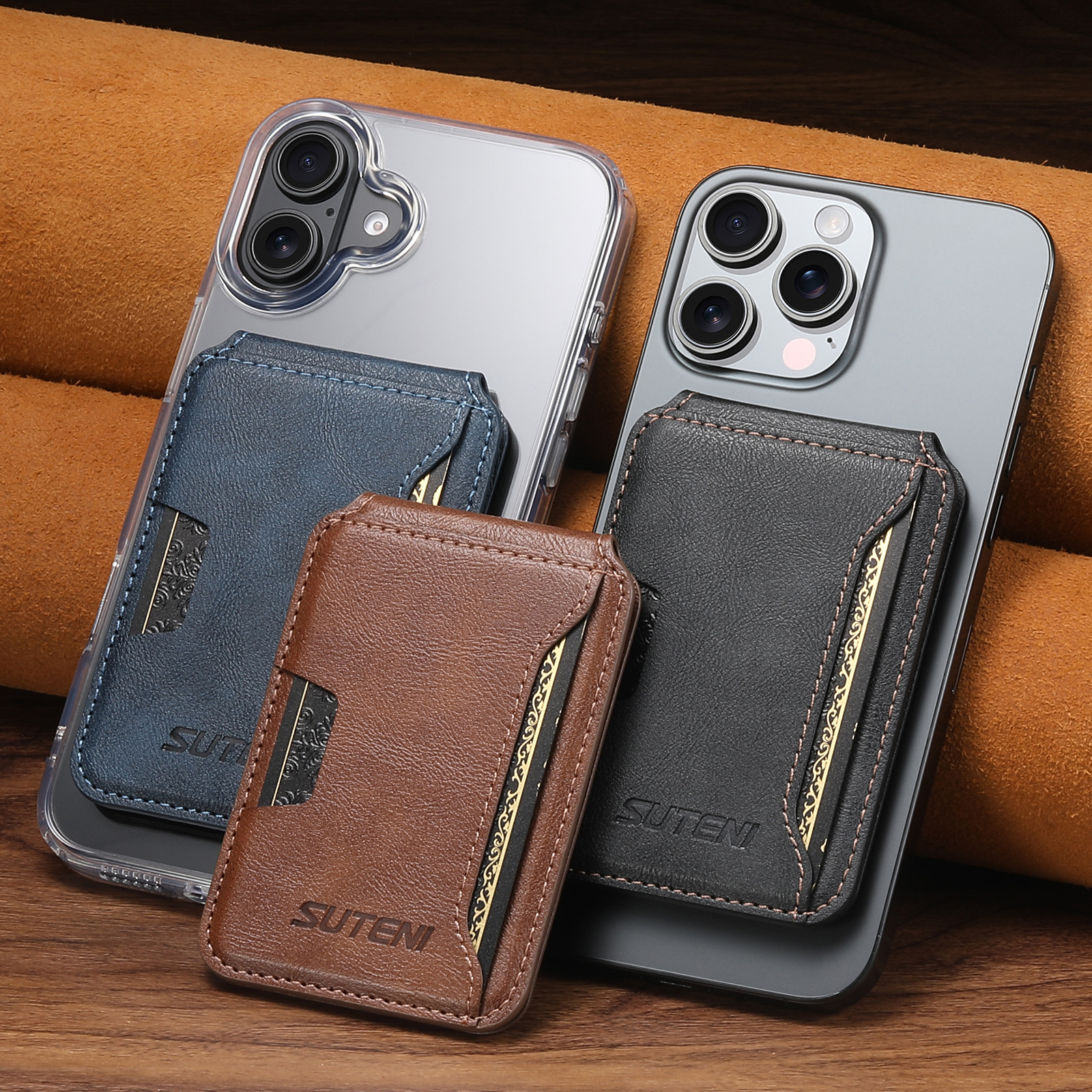 2026苹果16ProMax三星安卓通用手机磁吸MagSafe磁圈插卡包套皮革