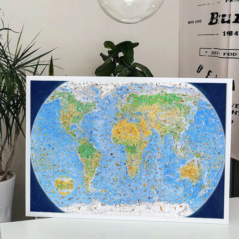 世界野生动物地图1000片木质带框图片
