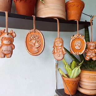 红陶卡梅奥小挂牌五件套配绳子花园植物百搭拍照小装 饰ins风格