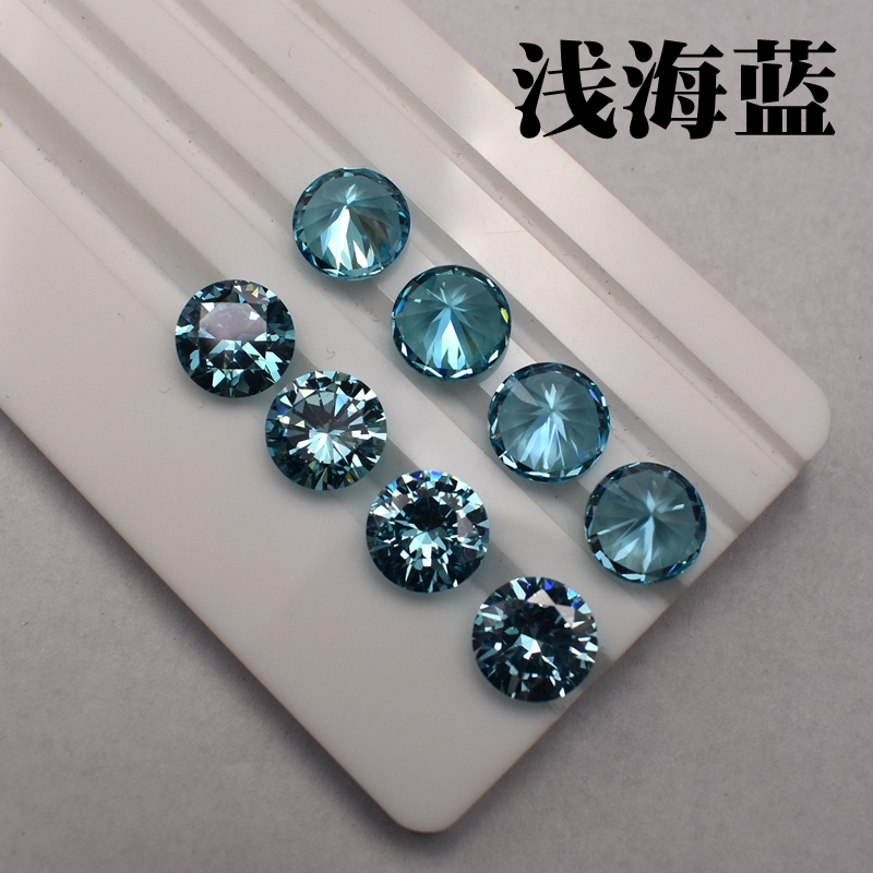 合成托帕石裸石蓝色圆形小碎钻正圆海蓝锆石裸钻彩色宝石散钻镶嵌