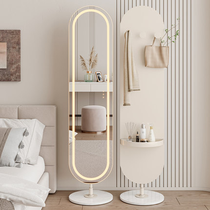 奶油色led全身镜穿衣镜带灯旋转落地镜家用智能客厅卧室试衣镜子