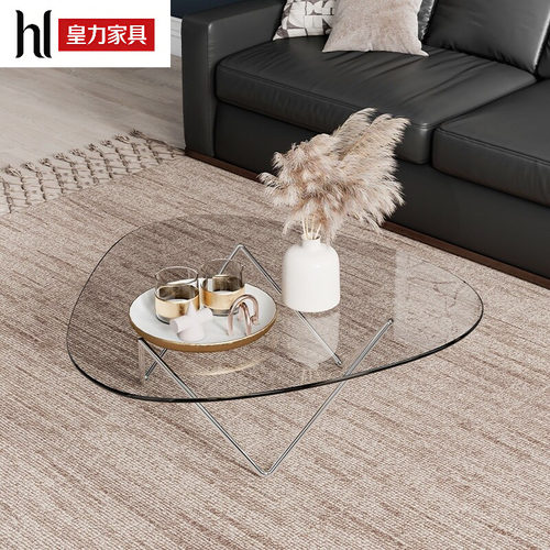 北欧ins钢化玻璃茶几简约现代轻奢圆形高级感户型茶桌设计师边几