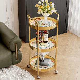 皇力轻奢小推车茶几客厅边几北欧可移动带轮子卧室角几阳台小圆桌