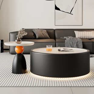 茶几圆形带灯意式客厅家用茶几桌组合小户型轻奢高级感设计师桌子